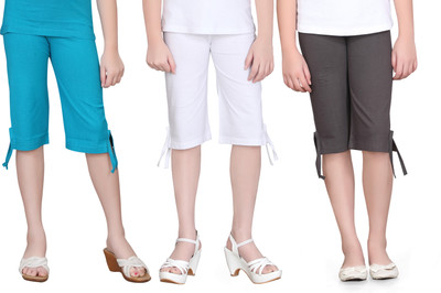 

Sini Mini Capri For Girls Solid Cotton(Multicolor, Blue & white & grey