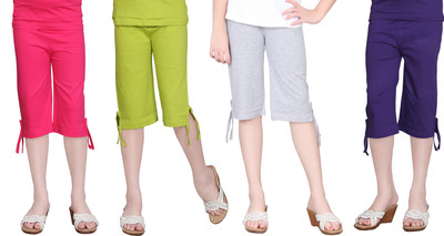 SINI MINI Capri For Girls Solid Cotton Blend(Multicolor)