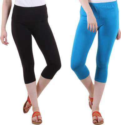 FASHA Women Light Blue, Black Capri