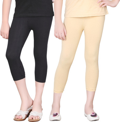 

Sini Mini Capri For Girls Solid Cotton(Beige, Beige & black