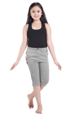 

Red Ring Capri For Girls Solid Cotton(Grey, Light grey