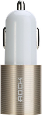 

Rock 2.1 amp Turbo Car Charger(White, Gold), Gold;white