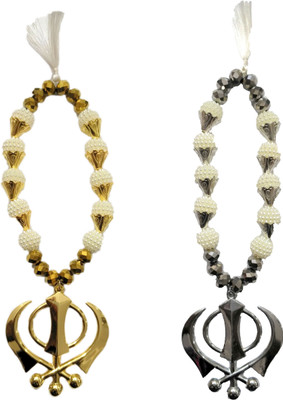 

Premang Decors Golden & Silver Khanda in angoori Pearls Car Hanging Ornament(Pack of 2)