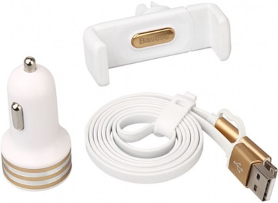 

Baseus v2.0 Car Bluetooth Device with Car Charger, USB Cable(White- Gold)