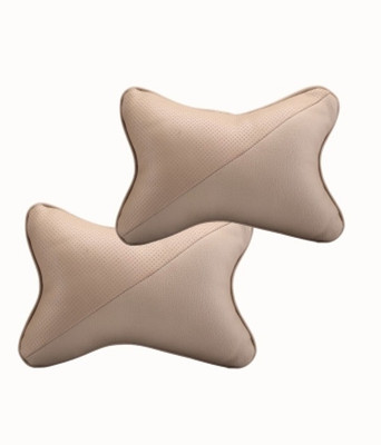 KOZDIKO Beige Leatherite Car Pillow Cushion for Universal For Car(Rectangular, Pack of 2)