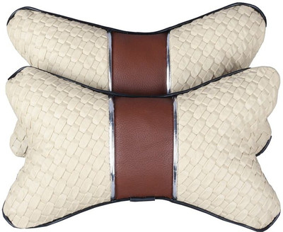 

car lov White, Brown Leather Car Pillow Cushion for Universal For Car(Rectangular, Pack of 2)