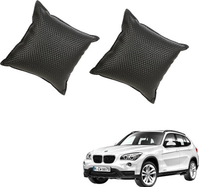 Auto Addict Black Leatherite Car Pillow Cushion for BMW(Square, Pack of 2)