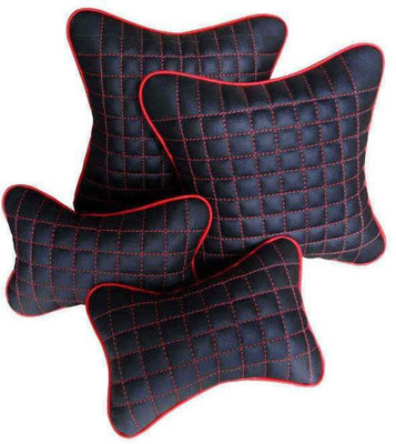 Hi Art Black, Red Leatherite Car Pillow Cushion for Universal For Car(Contemporary)
