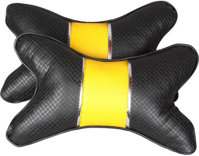 

car lov Yellow, Black Leather Car Pillow Cushion for Universal For Car(Rectangular, Pack of 2)