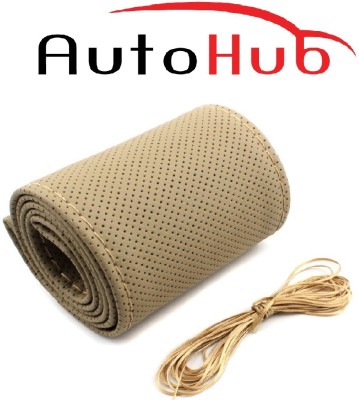 Auto Hub Hand Stiched Steering Cover For Skoda Laura(Beige, Leatherite)