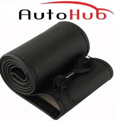 Auto Hub Hand Stiched Steering Cover For Skoda Jetta(Black, Leatherite)