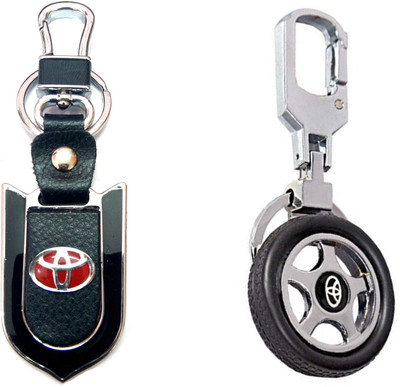

City Choice Combo of Toyota Lether-Metal & Rotary Wheel Locking Key Chain(Silver, Black)