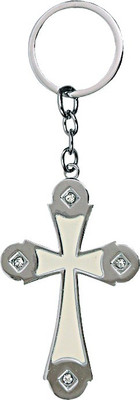 

U R God Four Diamond Jesus Cross Metal Key Chain(White, Silver)