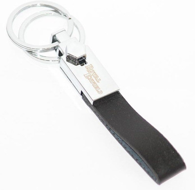 

Aura Imported Royal Enfield Leather & Metal Dual Ring Key Chain(Black, Silver)