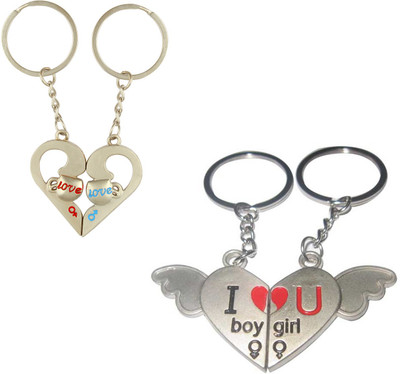 

CTW True Love Forever Couple Metal Valentine Gift Heart Combo Key Chain(Silver)