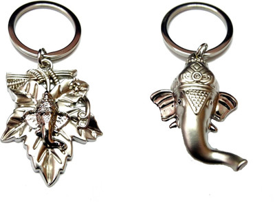 City Choice Combo of Leaf & Mate Chrome Ganesha Key Chain(Multicolor)