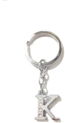 Ezone Alphabet K Chrome Metal Finish with 4 Diamonds Fixed Keyring Key Chain(Silver)