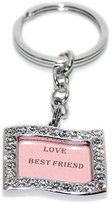

Aura Imported Flag Shape Diamond Studded Photo Frame Key Chain(Pink, Silver)