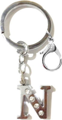 

Tech Fashion Alphabet N Hook High Quality Chrome Metal Finish with 4 Diamonds Fixed Locking Key Chain(Silver)