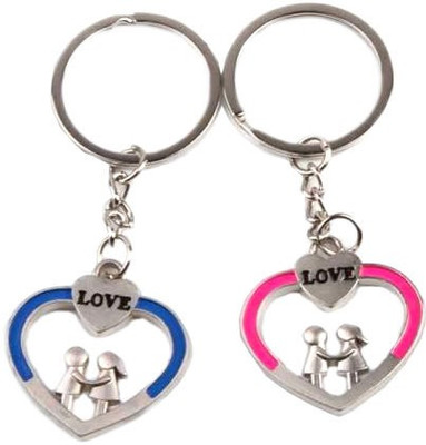 CTW Love you Couple Pack of 2 Metal Key Chain(Silver)
