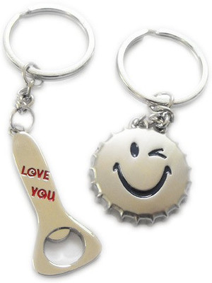 

CTW Smiley I Love You Couple Opener Shape Metal Key Chain(Silver)