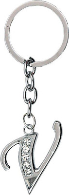 

U R God Diamond Studded Alphabet "V" Key Chain(Silver)