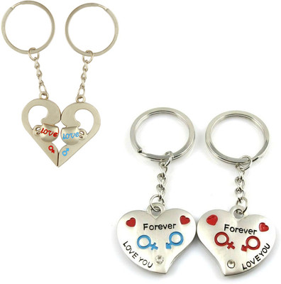 

Anishop True Love Forever Couple Metal Valentine Gift Heart Combo Key Chain(Silver)