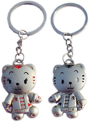 

CTW Cute Couple Teddy I love You Valentine Day Gift Pack of 2 Key Chain(Silver)