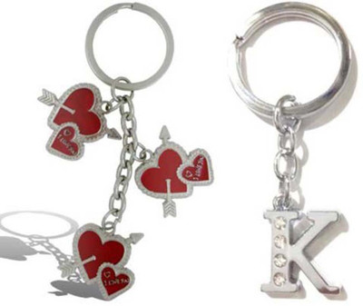

Rashi Traders Arrow 3 Heart + Alphabet K Key Chain(Silver)