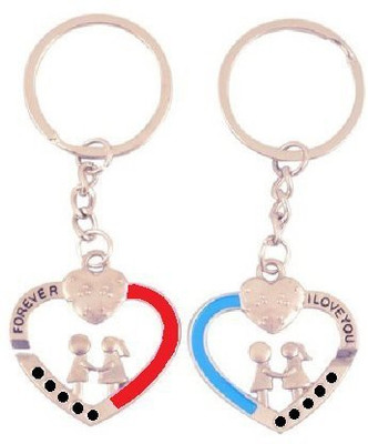 CTW Forever Love Heart Valentine Couple Metal Key Chain(Pink, Blue)