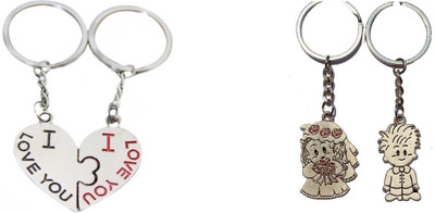 

CTW Cute Mini Couple Love You Heart Valentine Gift Pack Key Chain(Silver)