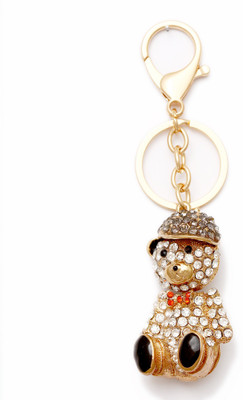 

Lotus E GOLDEN & CRYSTALS METALLIC TEDDY , WEARING CAP & SHAKING HEAD Locking Key Chain(Gold, Multicolor)