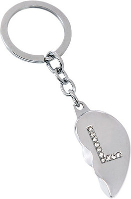

U R God Broken Heart Diamond Studded "L" Letter Key Chain(Silver)
