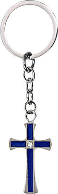 U R God 1 Diamond Jesus Cross Metal Key Chain(Blue)
