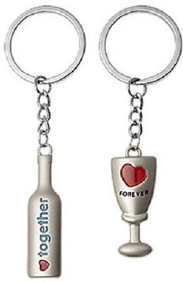 

CTW Forever Together Couple Love Heart Pack of 2 Keyring Metal Key Chain(Silver)