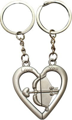 

U R God Couple Love Arrow & Bow in Heart Shape Key Chain(Silver)