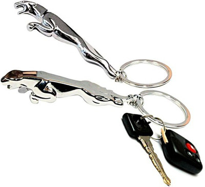 Confident Set Of 02 Jaguar Metal Key Chain(Silver)