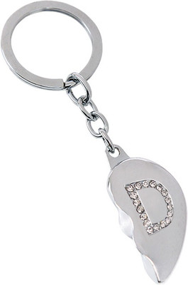 

U R God Broken Heart Diamond Studded "D" Letter Key Chain(Silver)