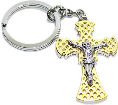 

Aura Christmas Special Jesus Christ Holy Cross Imported Locking Key Chain(Silver, Gold)