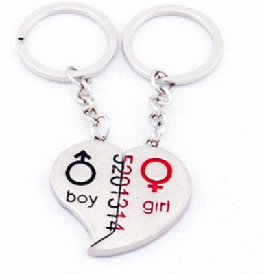

CTW Boy Girl Love Heart shape Metal Key Chain(Silver)