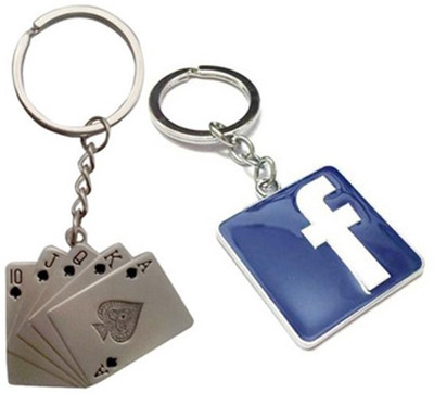 

Confident Set Of 2 Metalic Poker Cards And Facebook Logo Key Chain(Multicolor)