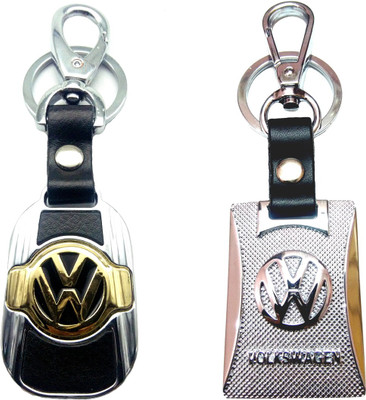 

City Choice New Combo of Volkswagen Leather-Metal Hook Golden-Chrome Locking Key Chain(Multicolor)