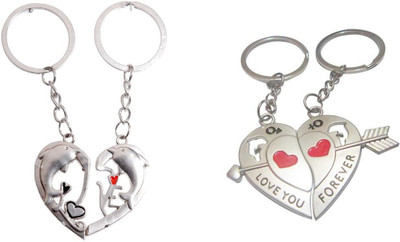 

CTW Love You Dolphin Heart Couple Valentine Gift Metal Combo Key Chain(Silver)