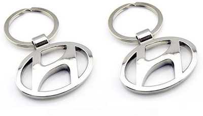 

Confident Pack Of 2 Hundai Car Logo Metal Silver Key Chain(Silver)