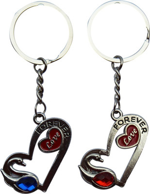 CTW Love You Forever Swan Heart Couple keyring Metal Key Chain(Silver)