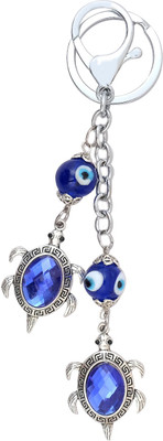 

Super Drool Evil Eye Crystal Studded Turtle Charm Locking Key Chain(Blue)