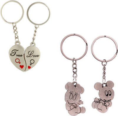 

Anishop Couple True love You Heart & Teddy Bear Couple Valentine Gift Key Chain(Silver)