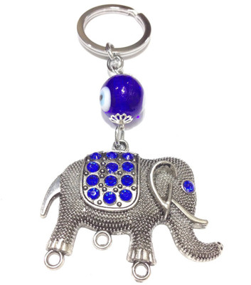 

Tech Fashion Elephant Shape Blue Eye Ball Beads Locking Key Chain(Silver, Blue)