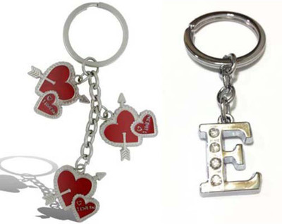 

Rashi Traders Arrow 3 Heart + Alphabet E Key Chain(Silver)