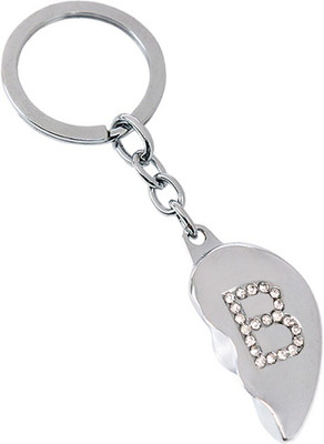 

U R God Broken Heart Diamond Studded "B" Letter Key Chain(Silver)